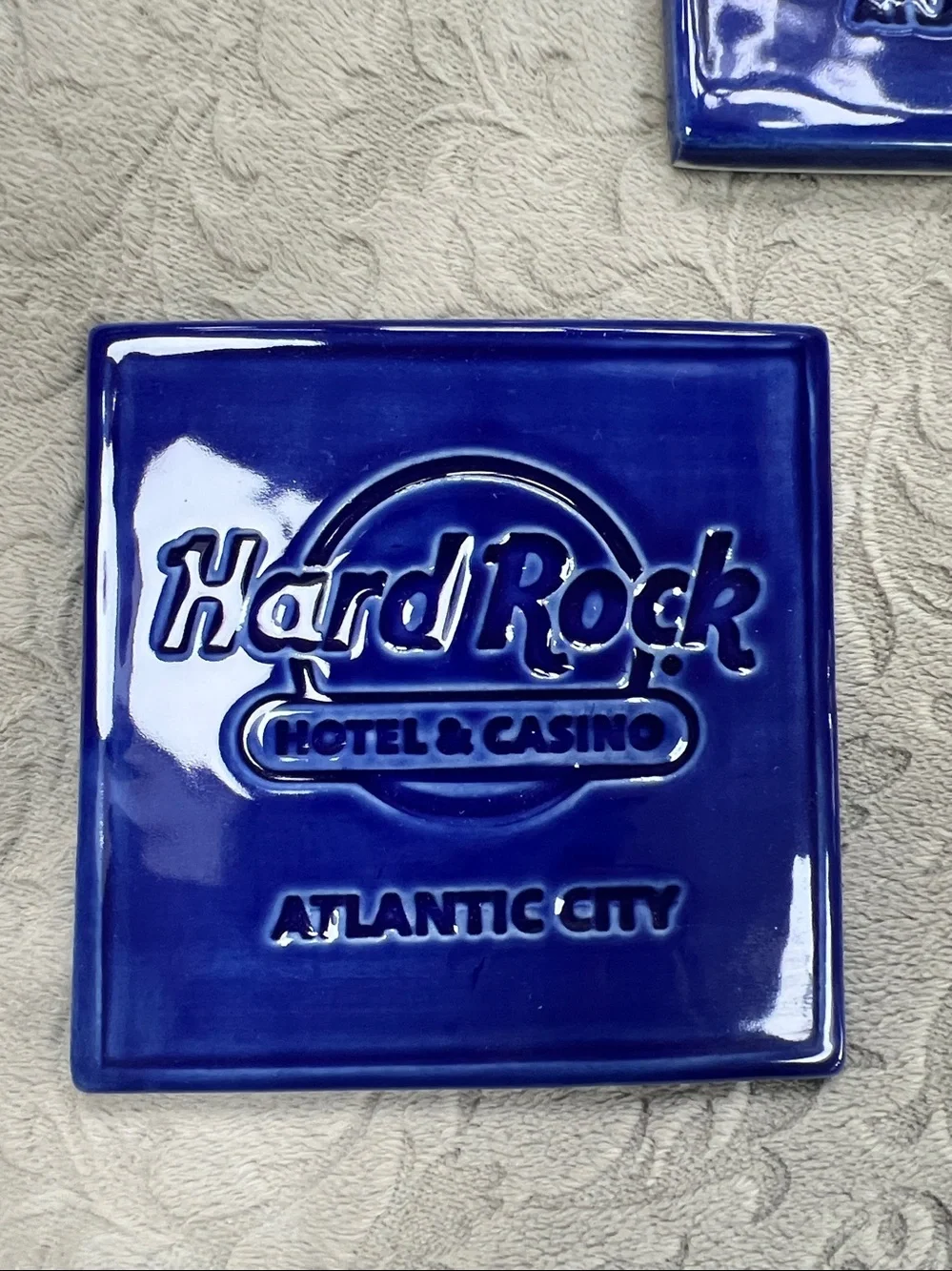 Hard Rock Atlantic City Blue Ceramic Coasters (Set of 2) 4”x4”